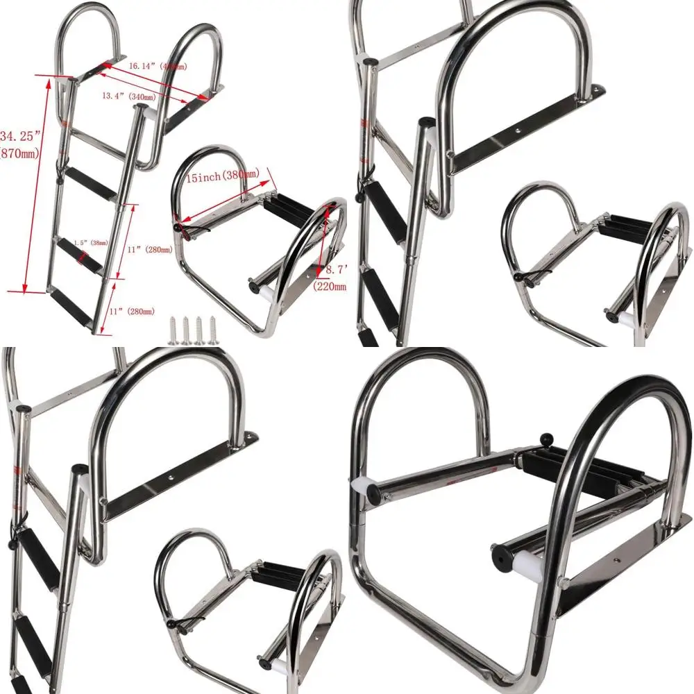 

Stainless Steel Telescoping Rear Entry Ladder for Pontoon Boats with 3 Wider Steps and Enhanced Handrails