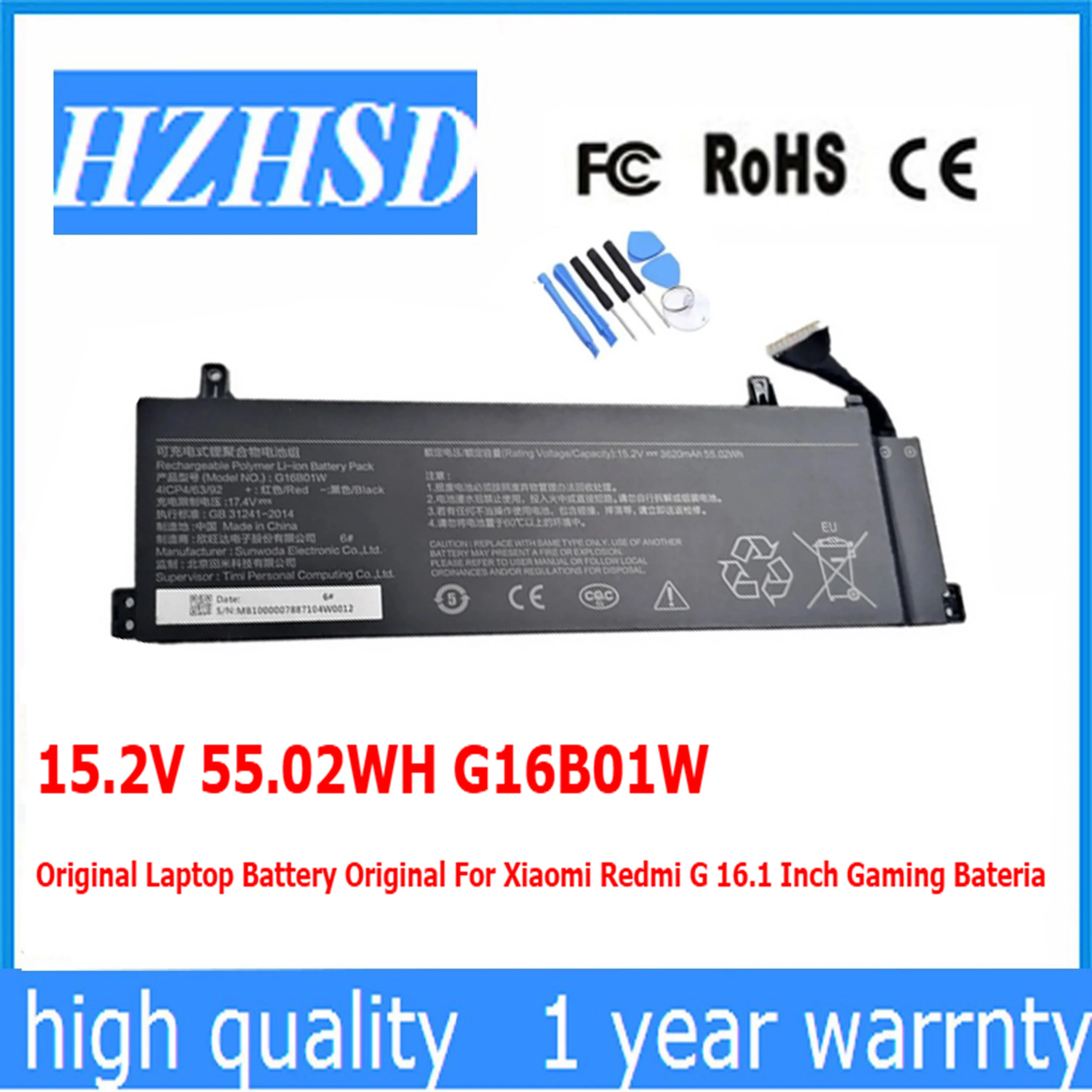 

15.2V 55.02WH G16B01W Original Laptop Battery Original For Xiaomi Redmi G 16.1 Inch Gaming Bateria