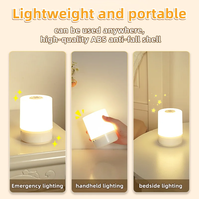 Portátil USB Touch Night Light, Lâmpada de carregamento, 3 Cores, Regulável, Pequena Mesa de Cabeceira, Casa, Quarto de Crianças, Quarto