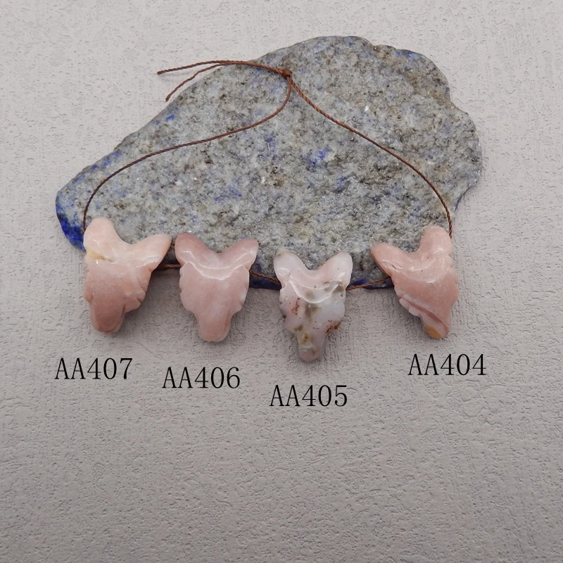 Natural Stone Pink Opal Wolf Head Pendant Bead,Handcarved Animal Pendant DIY Jewelry Necklace Accessories 26x17x10mm 3g