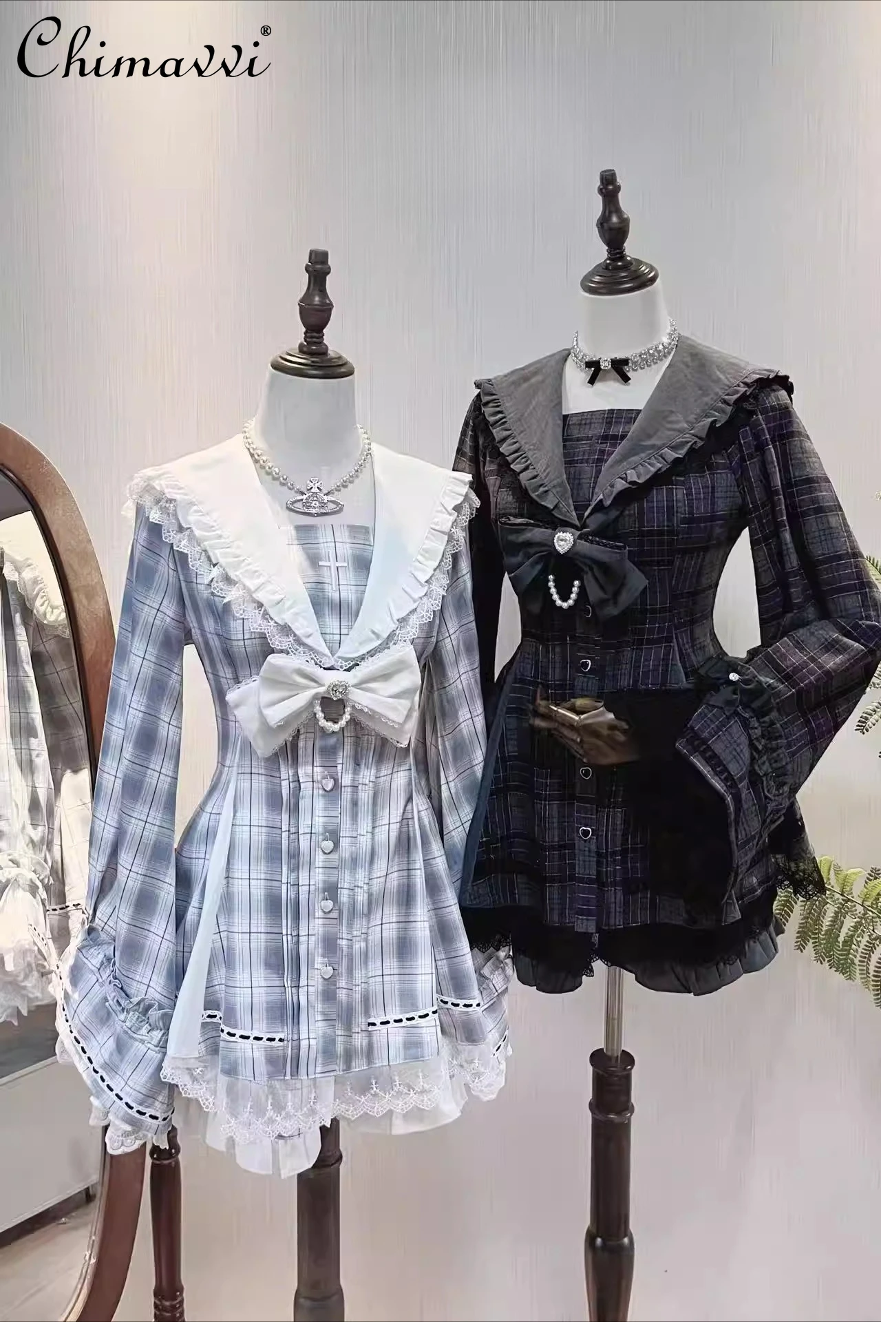 

Original Japanese-style Mine Series Dress Set Gothic Ji Sleeves Cute Bow Slim-fit Dress Top and Shorts Women's Two-piece Set