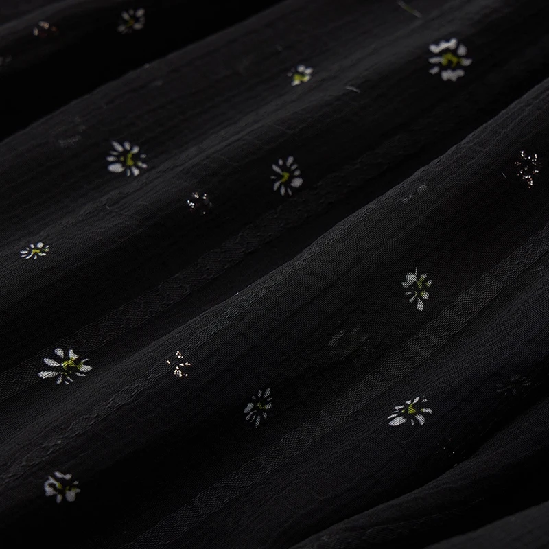 REDDACHiC Women Tie Up Camisole Dress Black Floral Elastic Waist Shirring Midi Long Flowy Dress Korea Sweet Summer Everyday Wear