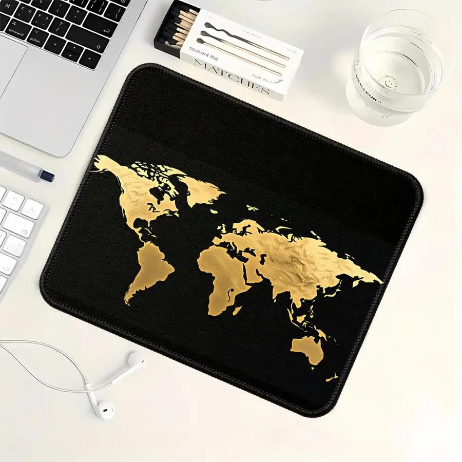 

Mouse Pad Keyboard Computer Laptop Pad office Pad Desk accessories overlock Game Console Pad Anti slip Golden World Map