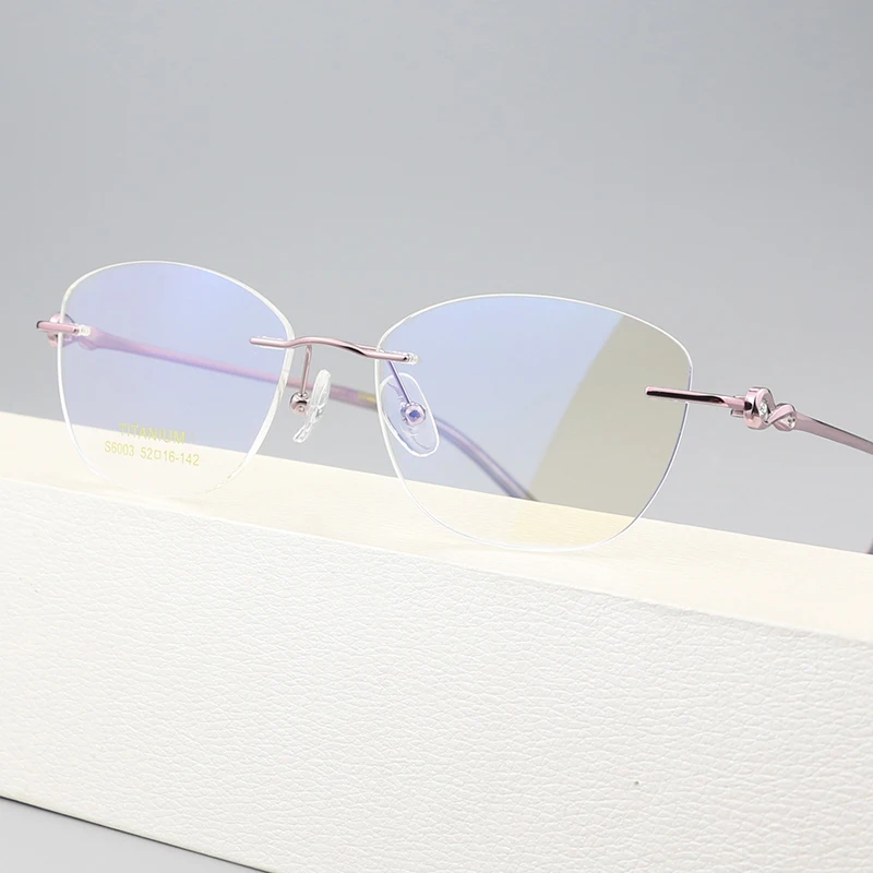 إطار نظارات من التيتانيوم خفيف للغاية بدون إطار للنساء مجوهرات طبية لقصر النظر إطارات نظارات للقراءة