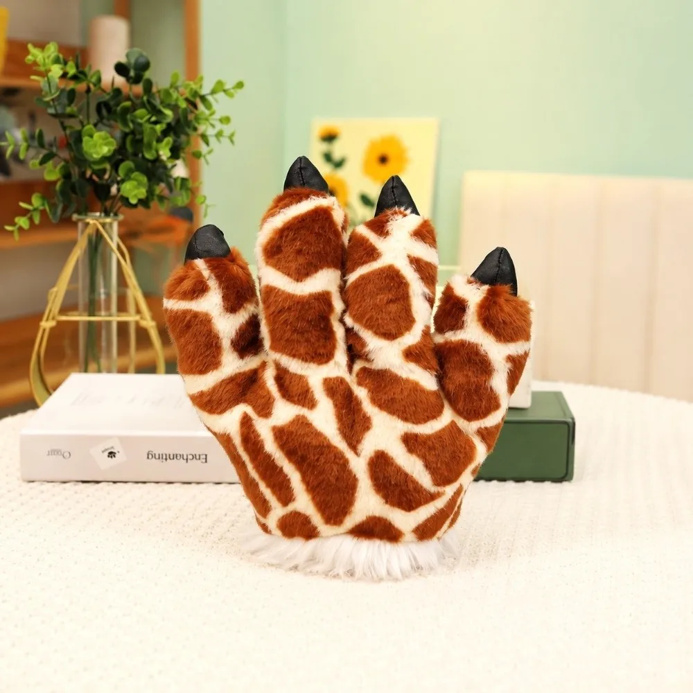 Charm Faux Tiger Paw Animal Gloves Fluffy Soft Padded Simulated Tiger Tail Soft Padded Interior Costume Mittens For Halloween