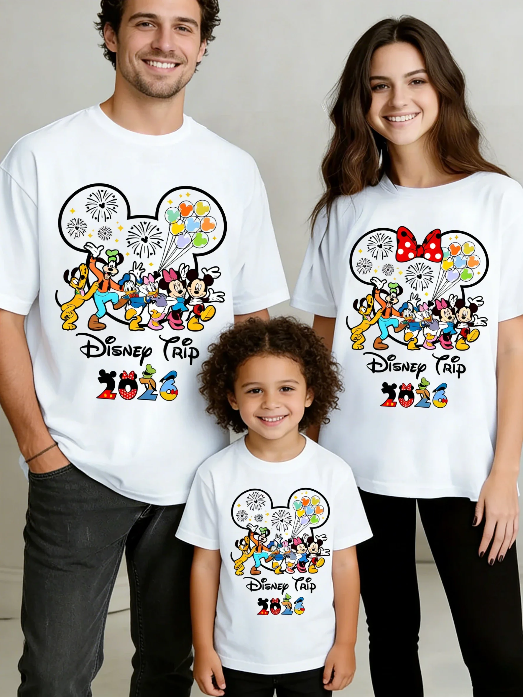 2026 Summer Mickey Head Shape Theme Printed Extra Large Loose-Tee Shirt for Adults, Parents and Children's Clothing Y2k