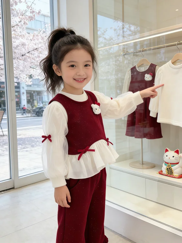 

Sweet Comfortable Silver Print Tee Piece Set for Girls Spring 2026 Casual High Waist Cotton Blend Faionable Student O...