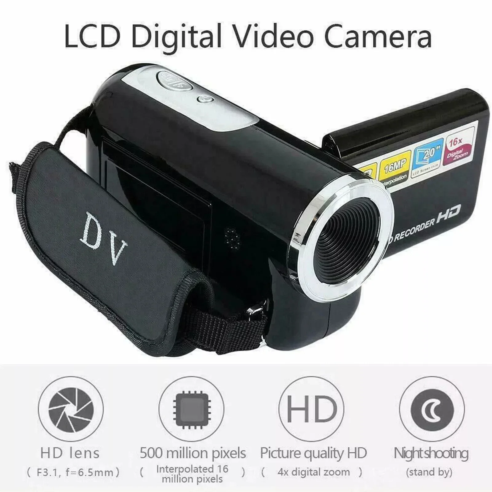 DV Video Camcorder 1080P Full HD 16MP Anti Shake Digital Video Camera 270 Degree Rotation Screen 16X Night Shoot Zoom Camera