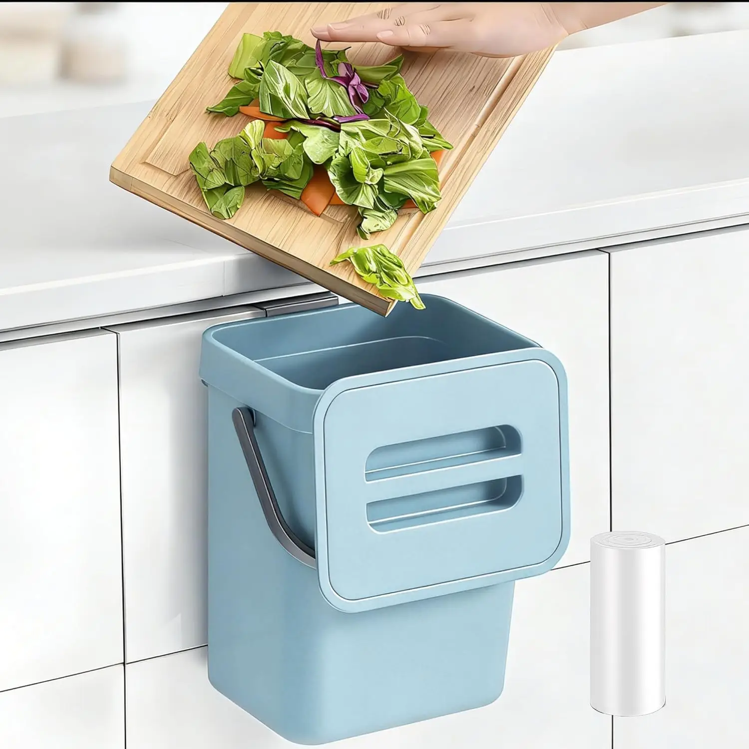 

Компактное кухонное мусорное ведро 5 л с крышкой, для подвешивания под раковину или использования на столешнице, без запаха, для пищевых отходов и мусора на рабочем столе