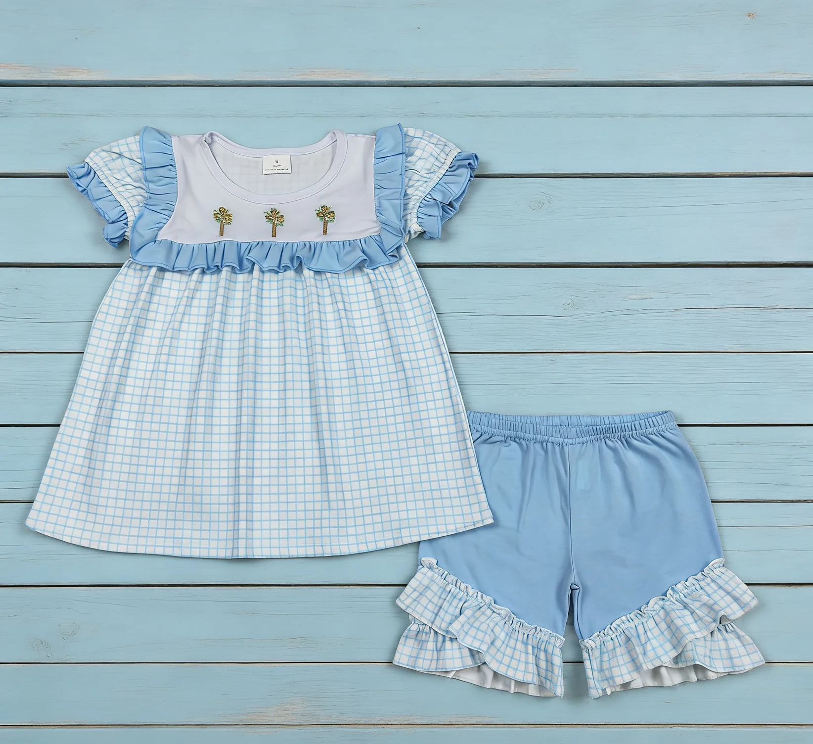 

Z1201-13 GSSO2718 Kids Outfit Short Sleeve Top With Shorts Set Children Girls Easter Clothes