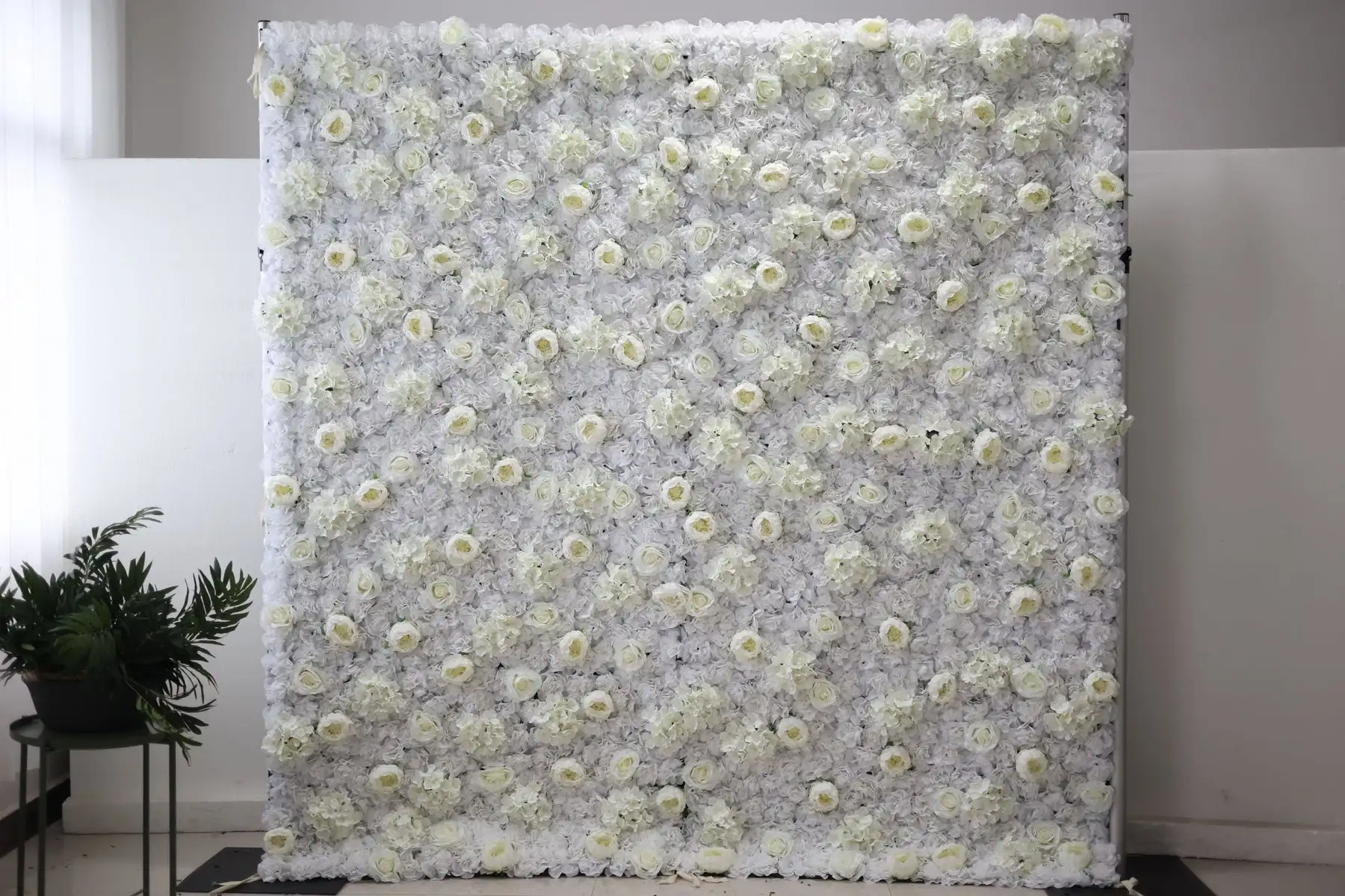 

3D Milkywhite Champagne Rose flower walls Roll Up Cloth Base Flower Wall Outdoor Wedding Backdrop Floral Arrangement Party Event