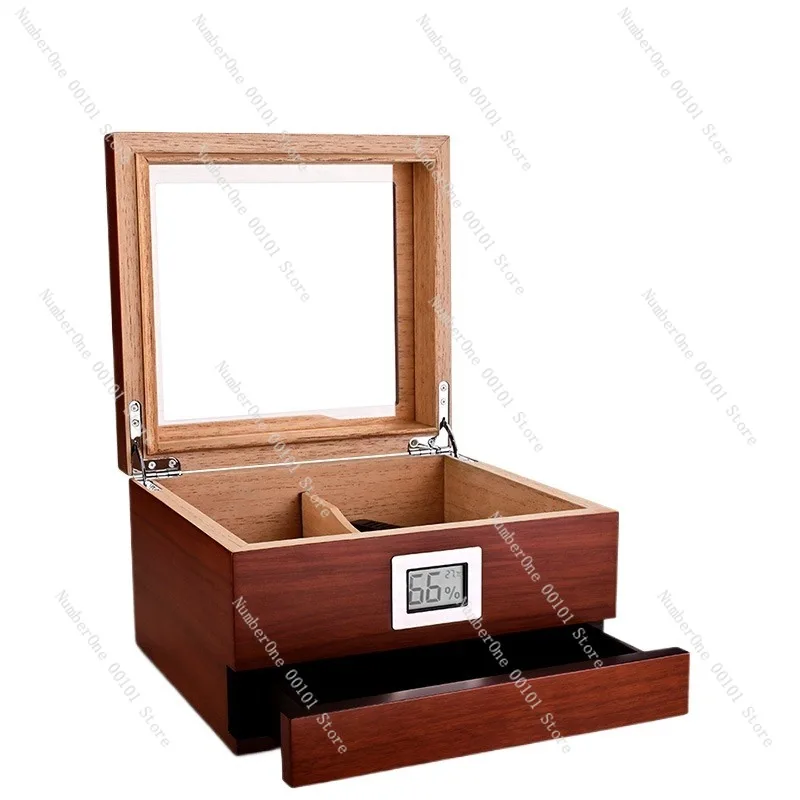 Portable Cigar Box Tool Set with Cedar Wood Lining, Sealed Humidor Storage Case for Travel and Daily Cigar Protection