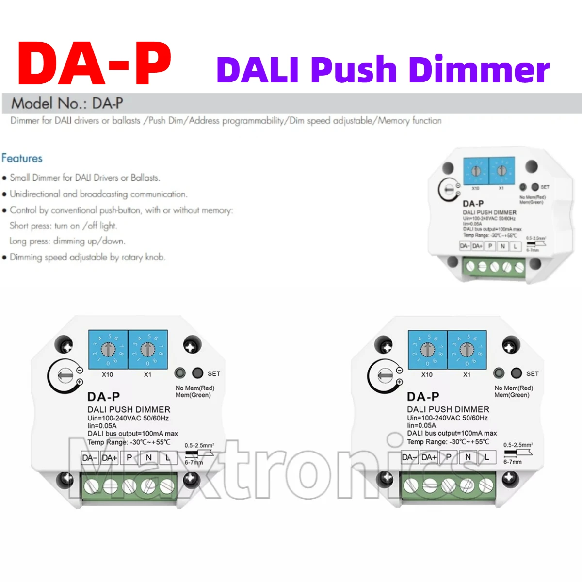 DA-P Small DALI Dimmer Push Dim Controller Memory Function Address Program/Dim Speed Adjustable For DALI Drivers Ballasts