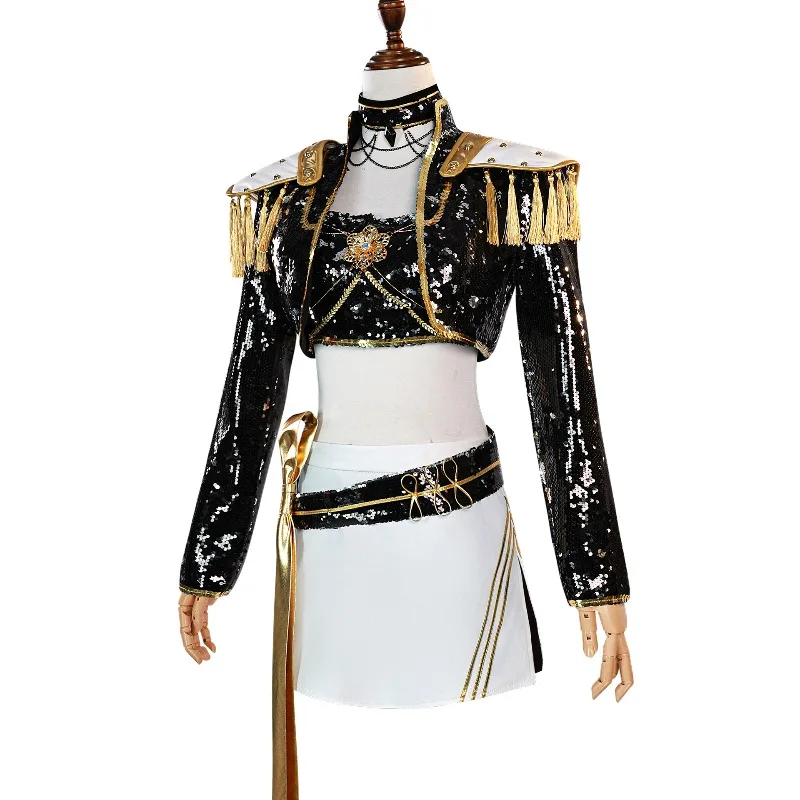Costume de Cosplay Huntrix Mira Rumi Zoey, chasseurs de démons KPop, uniforme de scène en or noir, perruque pour femmes, tenues de fête d'halloween