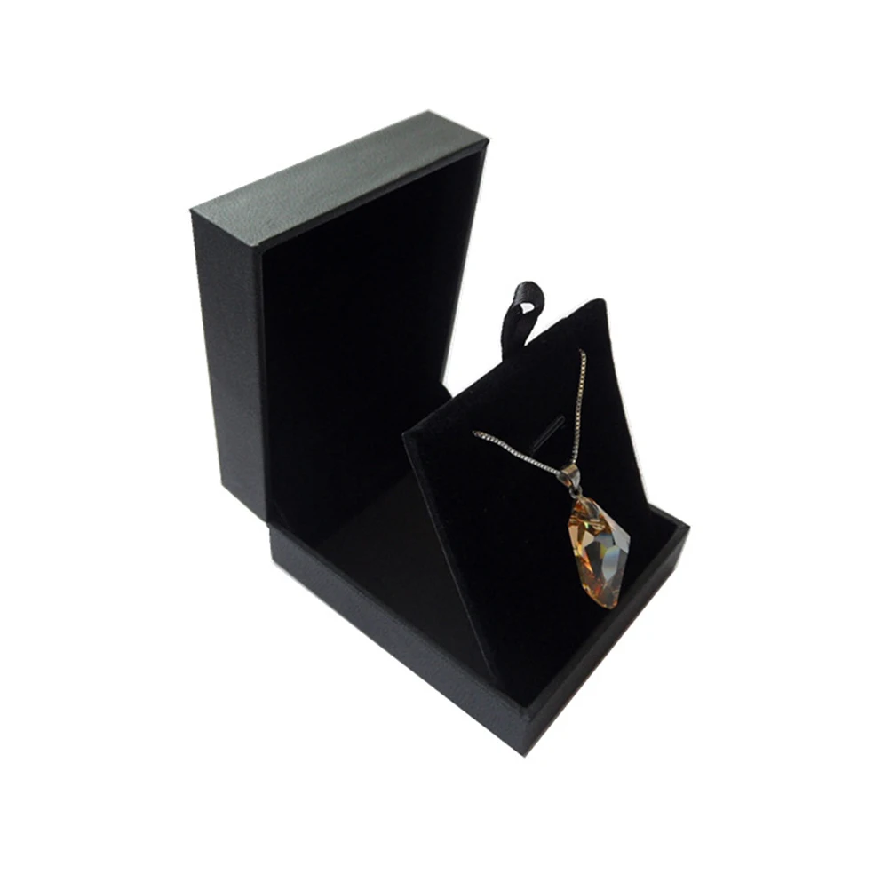 

Luxury Pu Jewelry Box Flocking Lined Necklace Storage Case Organizer Pendant Holder Gift Box For Birthday Wedding