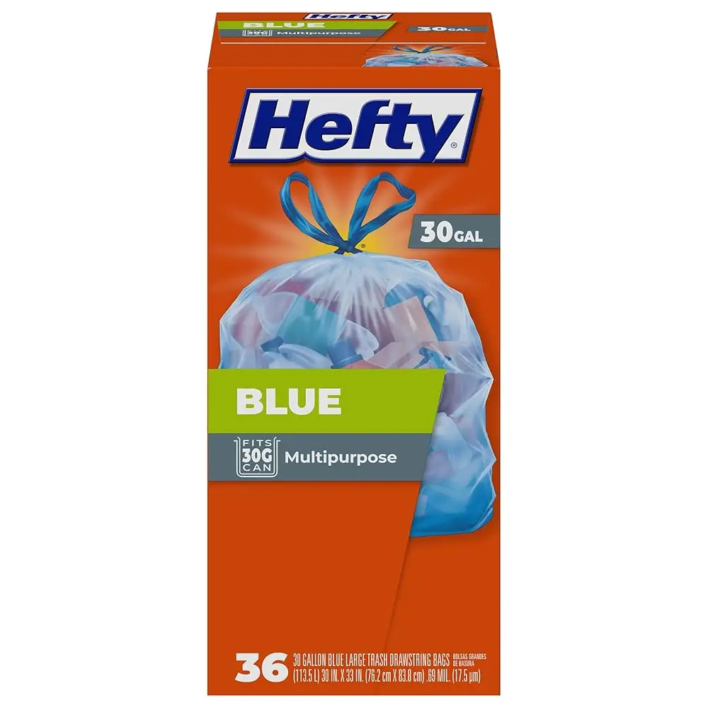 

Blue Trash Bags, Blue, 30 Gallon, 36 Count