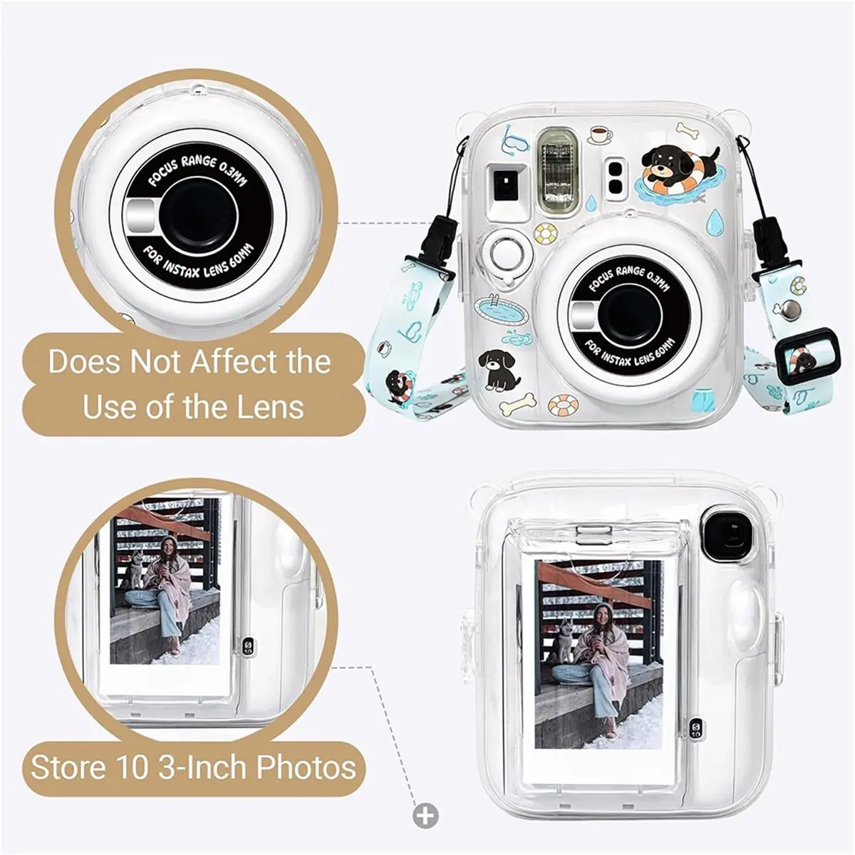 Instant 13 Protective Clear Case for 13 Camera with Cute Stickers- Case Only