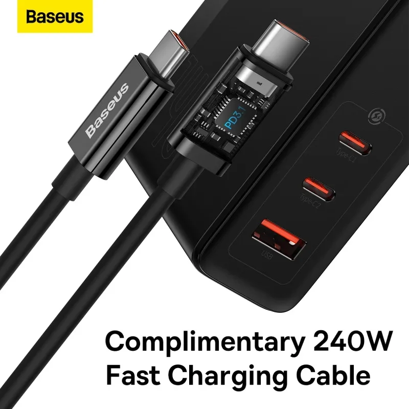 Baseus GaN5 Pro Fast Charger 2C+U 140W US Black With Superior Series Fast Charging Data Cable Type-C to Type-C