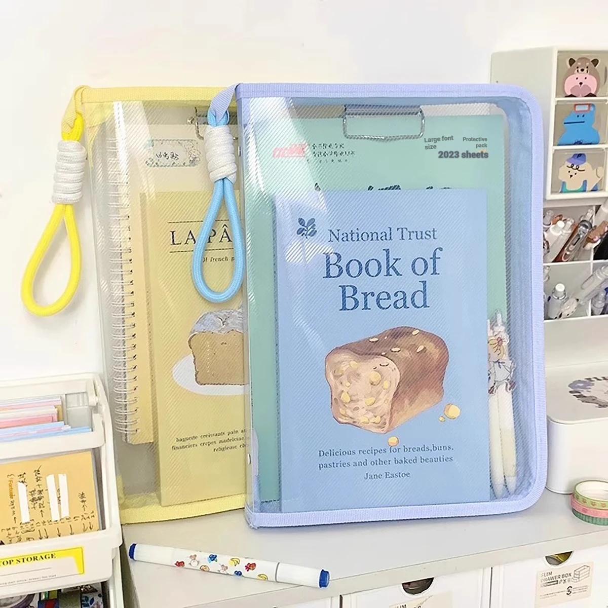 Transparent Zippered Document Storage Bag with Clip Expanded Mesh Zipper Pouch Bags for Storing Teaching Plan, Homework A4