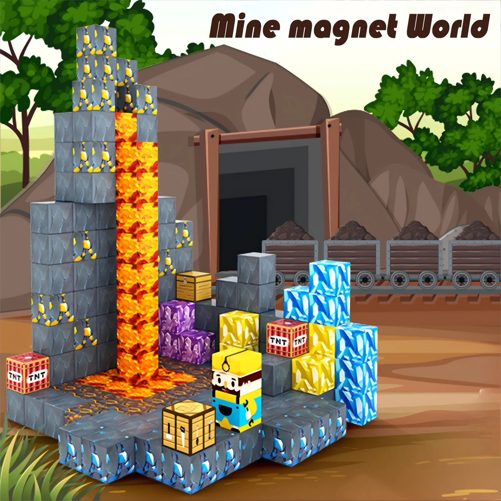 Magnetyczne klocki konstrukcyjne Mine Magnet World Edition Sword Caverns Zabawka dla maluchów w wieku 6+, zabawki edukacyjne Montessori dla dzieci, prezenty