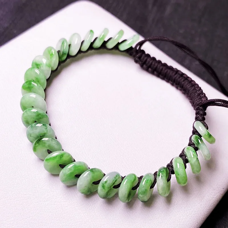 Wholesale Myanmar Natural Emerald a with Color Peace Buckle Jade Bead Bracelet Certificate