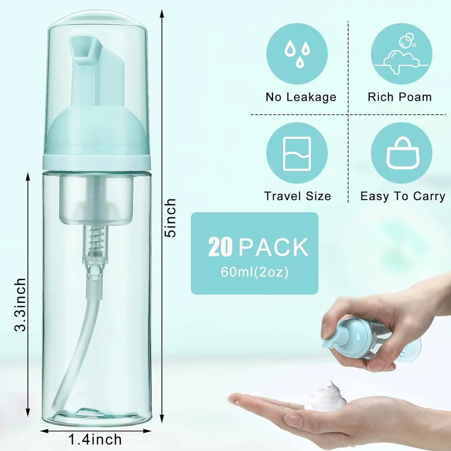 10PC Foaming Soap Bottle Empty Plastic Mousse Facial Cleanser Pump Bottle Travel Refillable Lotion shampoo Dispenser 60ml