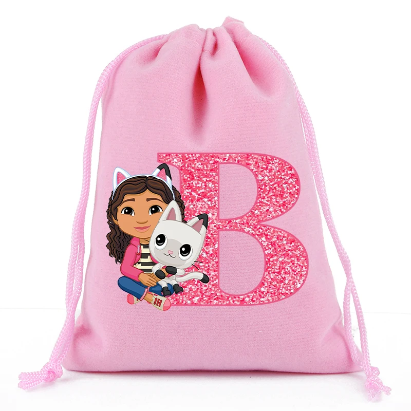 Gabby Dollhouses Plush Drawstring Bag Kawaii Cartoon Letter A-Z Printed Bags Large Capacity Candy Storage Bag Christmas Gifts