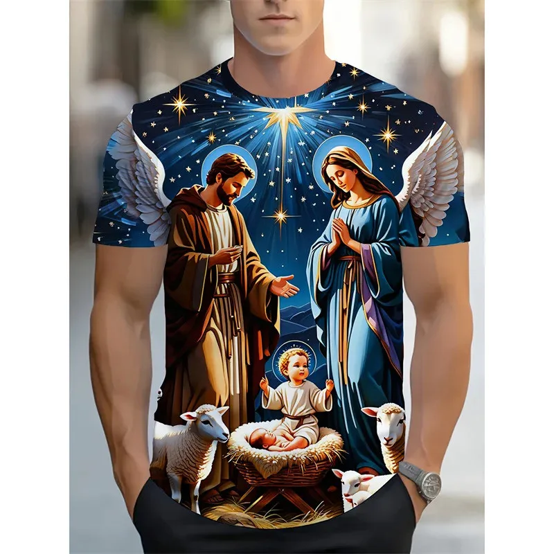 

Jesus Christ Pattern T-Shirts Virgin Mary 3D Print Men's Women Short Sleeve T Shirt Oversized Tees Harajuku Y2k Top Kid Clothing