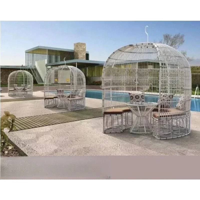 Outdoor leisure fashion creative rattan chair sofa bed, hotel rattan art bar table and chair combination