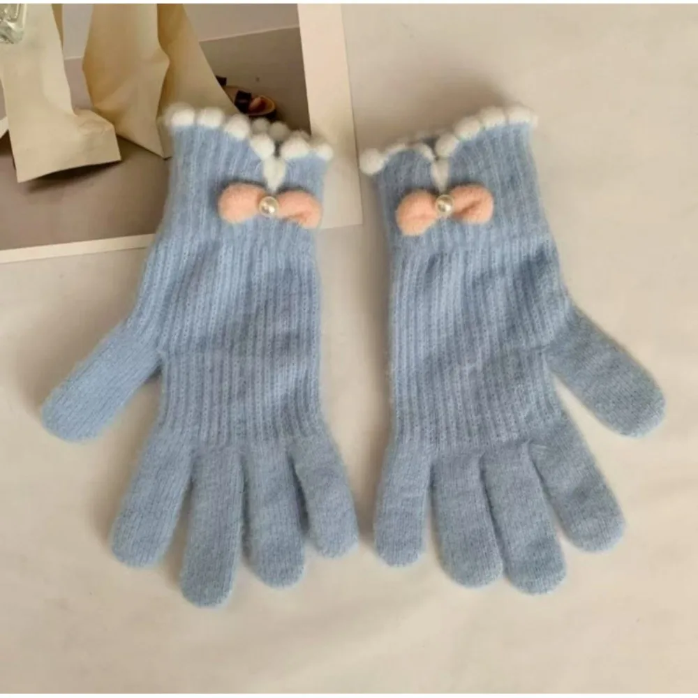 

Женские зимние теплые перчатки с полным пальцем ярких цветов, эластичные теплые перчатки для верховой езды, защита от холода, бантик