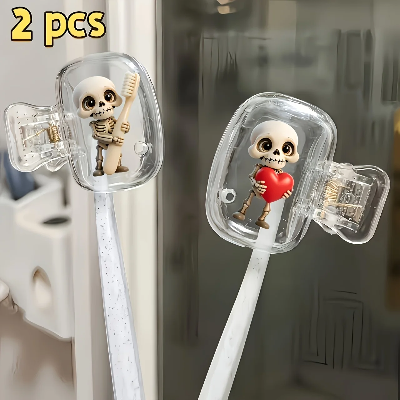 2pcs Skull Portable Toothbrush Holder Case Toothbrush Cap Cover for Home Travel Protective Case Storage Box for Daily Use Gifts