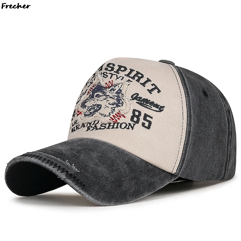 Wolf Pattern Embroidery Baseball Cap Fashion Jeans Visor Caps Washed Denim Snapback Hat Hip Hop Fashion Golf Hats Sports Gorras