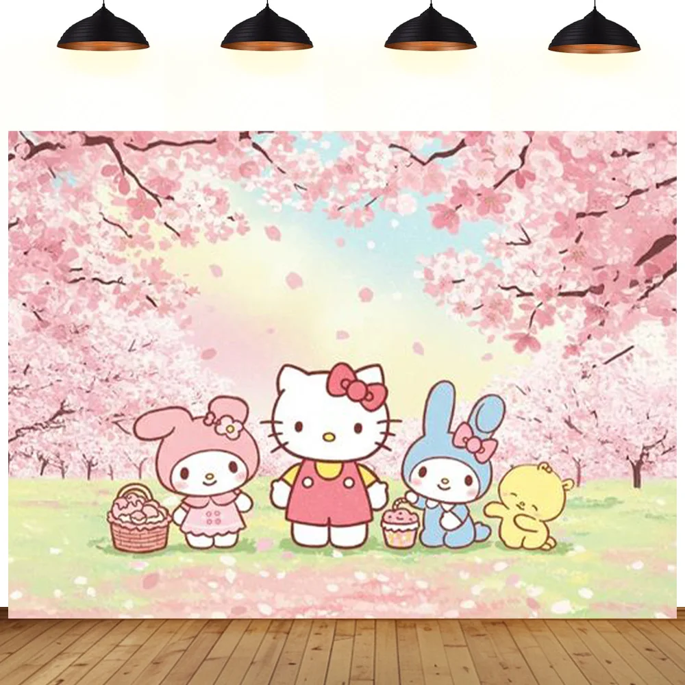 

Hello K birthday party backdrop kitten cat pink bow animal children room decoration birthday gift background