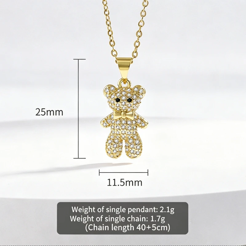 925 Sterling Silver Gold Rose Gold Cute Bear Pendant Necklace Sweet Personality Jewelry
