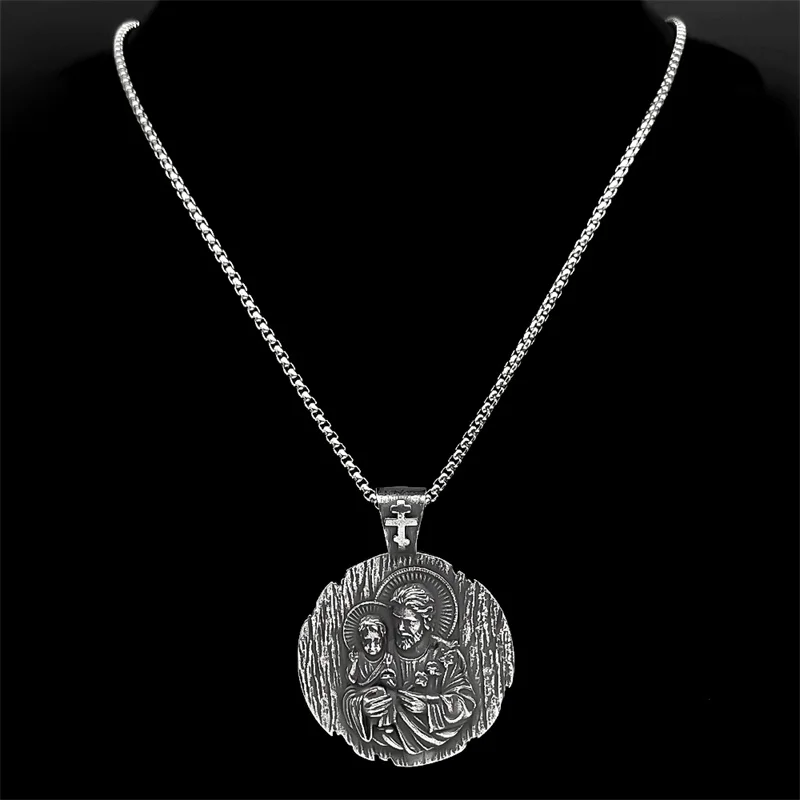 Collar con medalla de Jesús del bebé cristiano de San José para mujeres y hombres, collares de Color plateado de acero inoxidable, amuleto, regalo de joyería