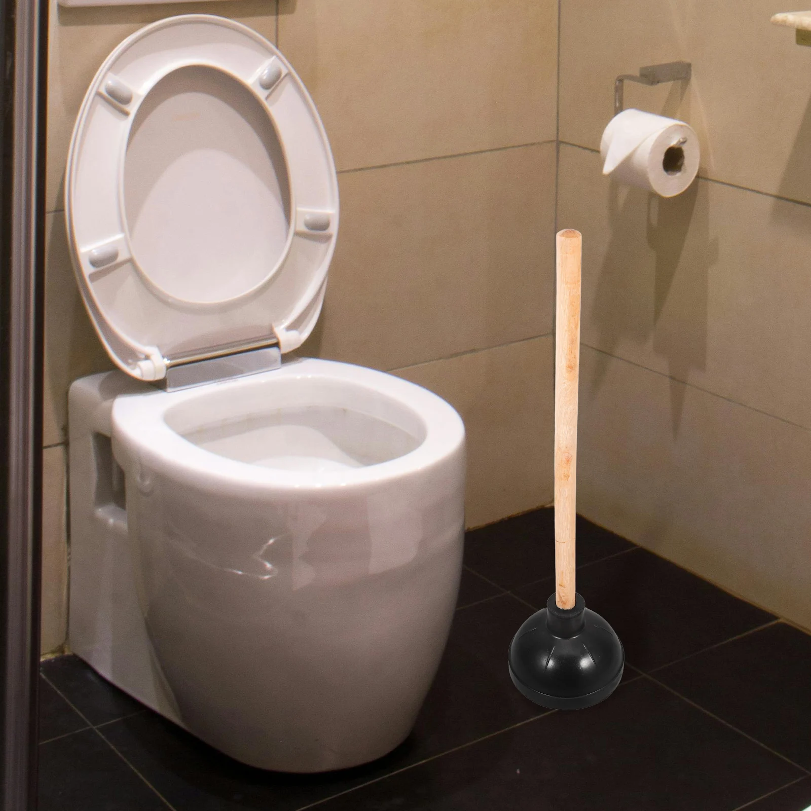 

Wooden Handle Rubber Toilet Plunger Heavy Duty Anti Clogging Bathroom Tool Home Office Hotel Use Strong Cleaning