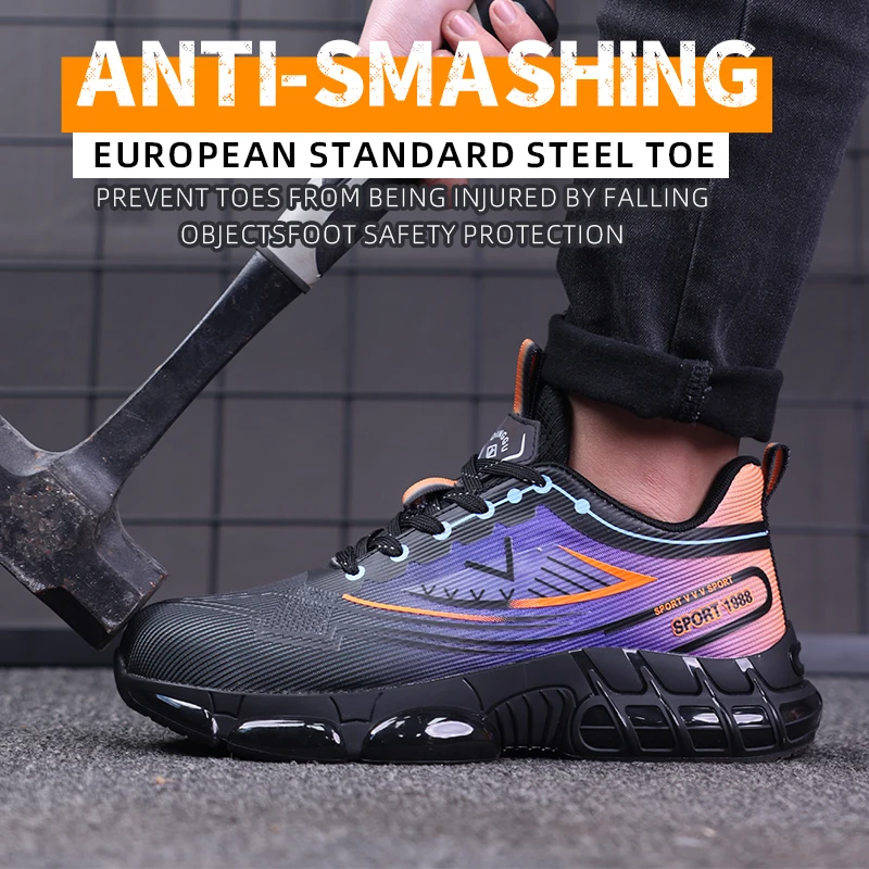 Breathable Lightweight Safety Work Boots for Men Steel Toe Protective Boots Slip-Resistant Shock-Absorbing for Construction Jobs