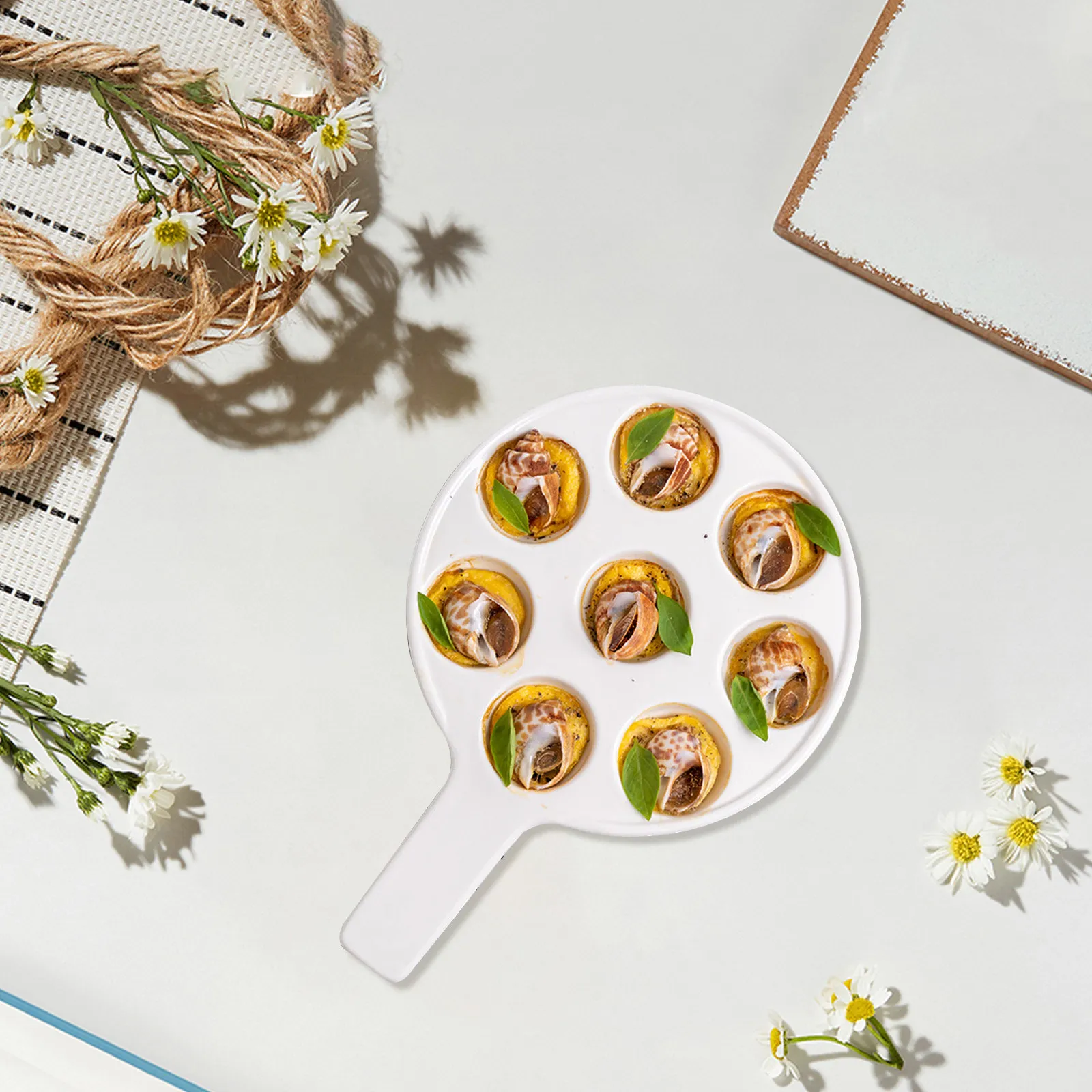 Ceramic Escargot Serving Dish French Style Porcelain Snail Plate Grooves for Even Cooking Oven Safe Baking Dish