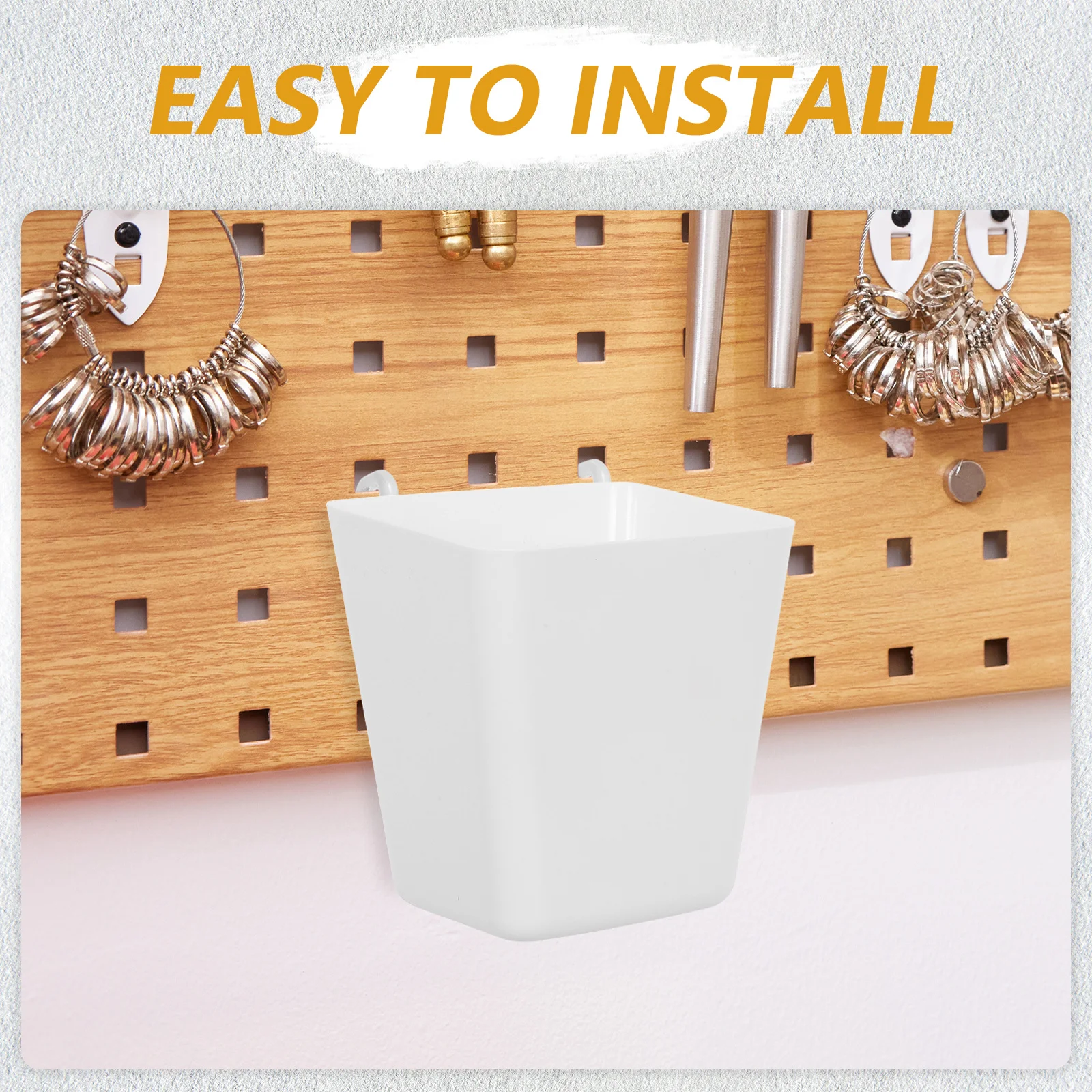 Juego de 6 contenedores de tablero perforado, ganchos de Metal, caja organizadora de plástico para almacenamiento de pared, garaje, oficina, banco de trabajo, accesorios de tablero perforado