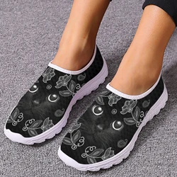 INSTANTARTS Pop Cartoon Black Cat 3D Printing Ladies Loafers Fantasy Floral Print Slip On Footwear Breathable Summer Mesh Shoes