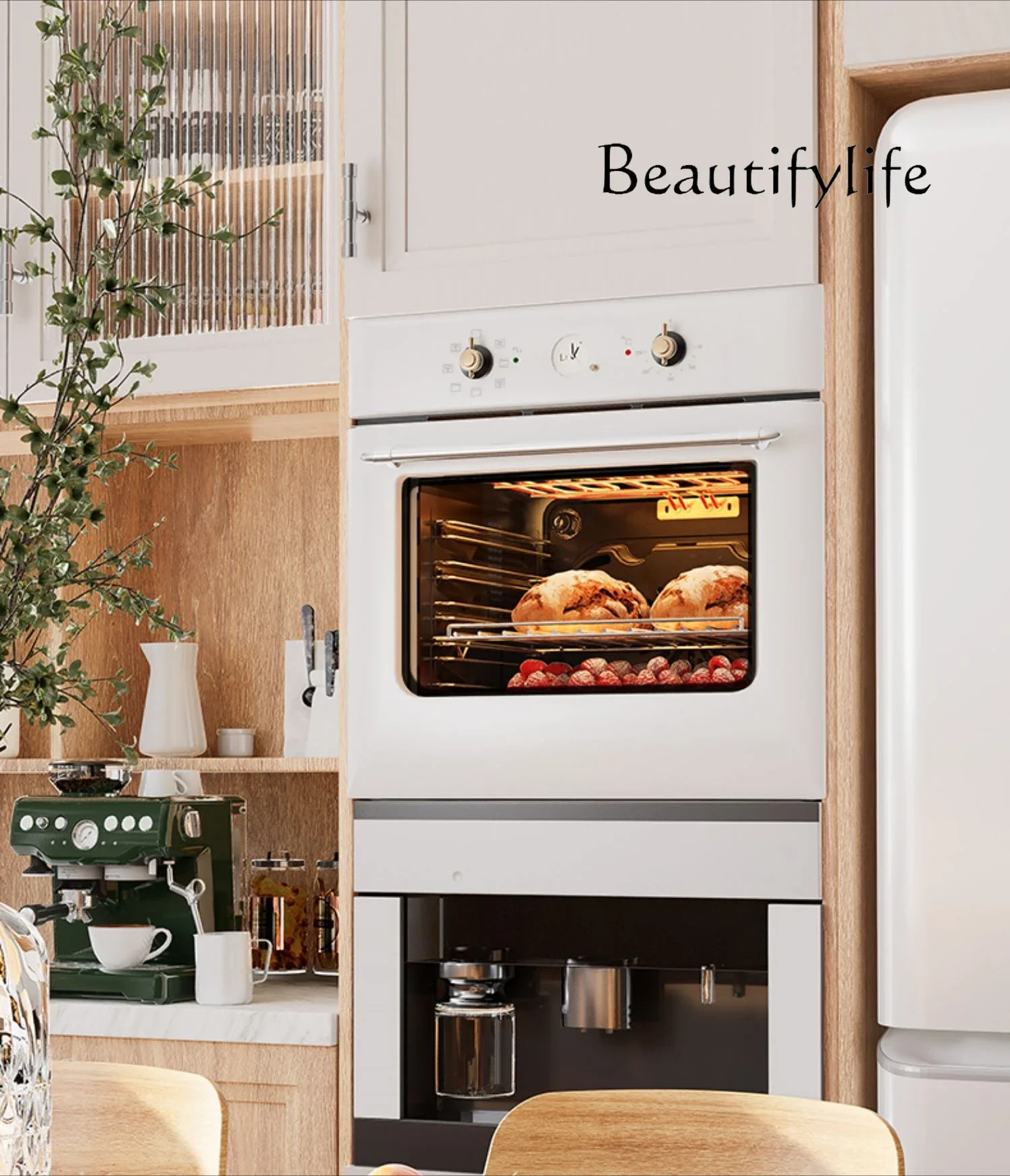 Embedded electric oven Embedded multi-function large-capacity enamel white retro