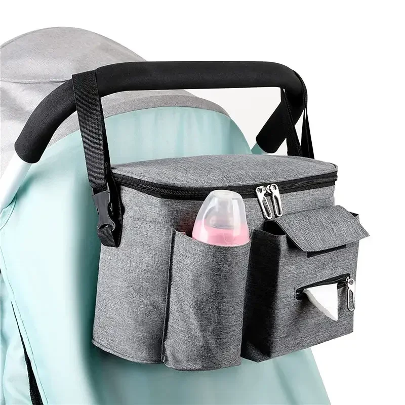 Functional Waterproof Travel Baby Stroller Hanging Bag Organizer Carrying Case Detachable Stroller Storage Bag With Wipe Pocket