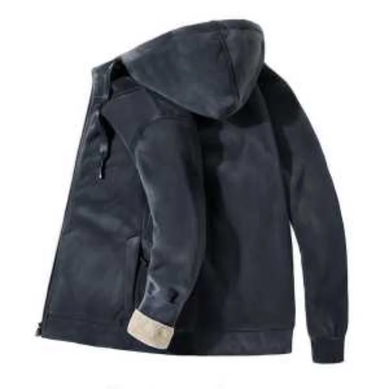 سويت شيرت رياضي كاجوال سميك سميك من قطعة واحدة للشتاء باللون الذهبي المخملي للرجال عصري وفضفاض