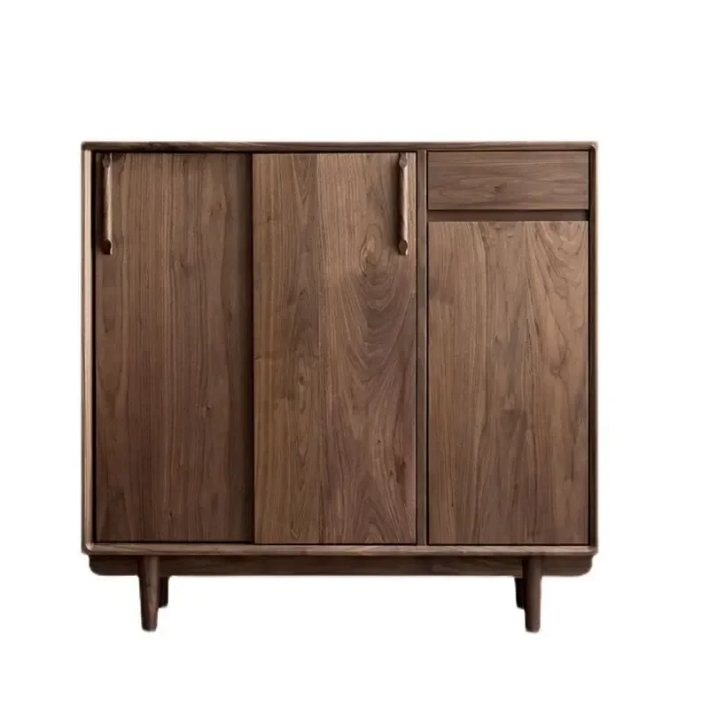 

Black walnut all solid wood porch cabinet shoe cabinet light luxury simple living room locker sliding door storage cabinet