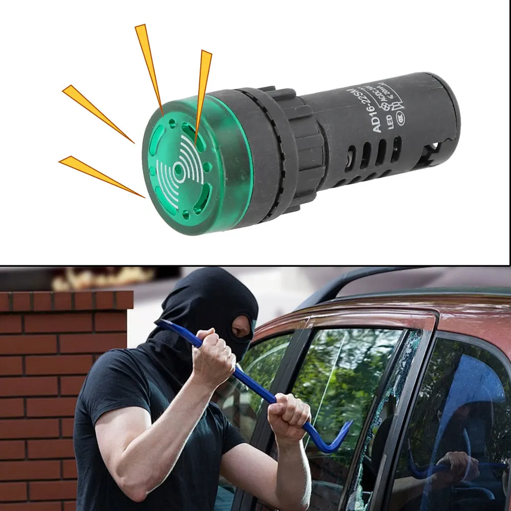 1pc Car 12V 24V 220V Flash Signal Light Alarm AD16-22SM Mini Active Buzzer High-decibel LED Beep Indicator Alarm Accessories