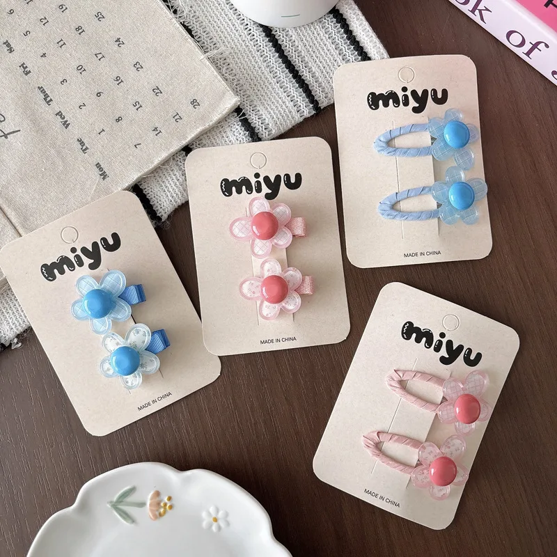 Sweet Transparent Jelly Flower Hair Clip for Kids Spring Summer Plaid Floral Side Bang Clasp for Girls Daily