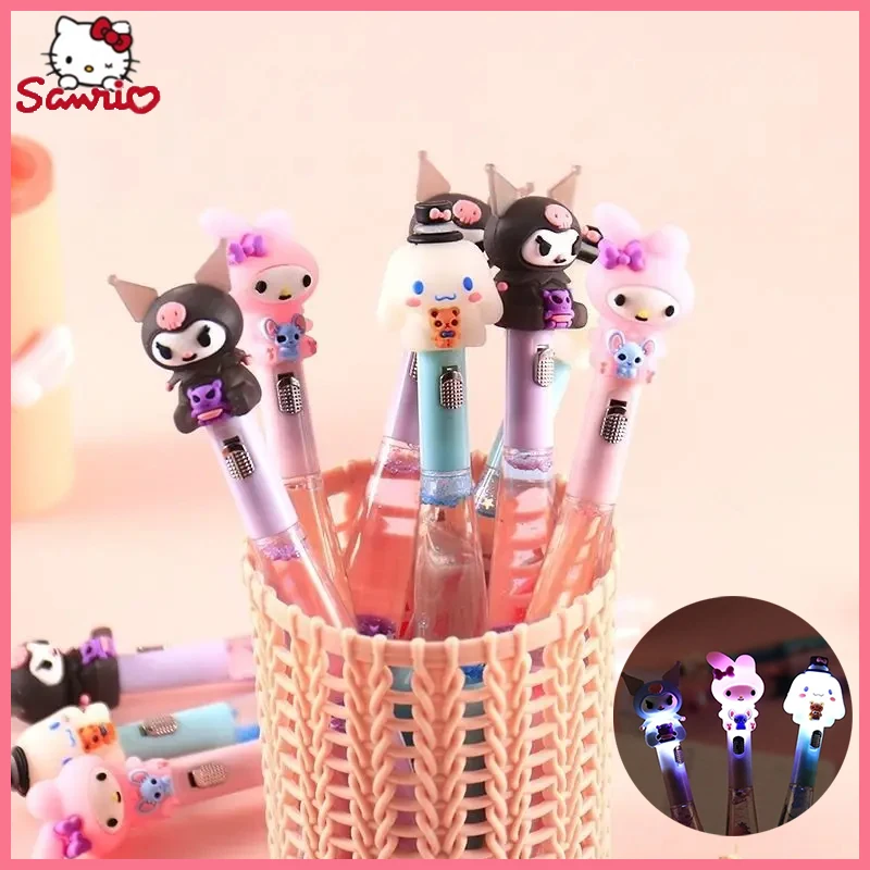 

Мультяшная ручка Sanrio Kuromi с сыпучим песком блестящая светящаяся Силиконовая ручка с наконечником нейтральная ручка товары для студентов высокий уровень внешнего вида