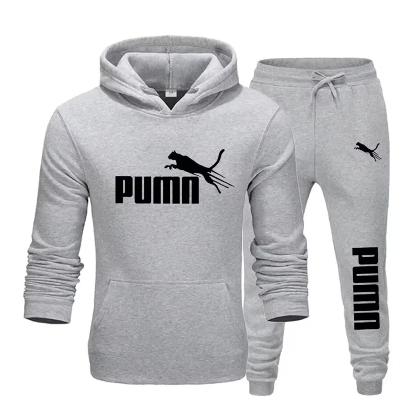 New Autumn and Winter Men's Pullover Hoodie + Pants 2-piece Fashionable and Trendy Fitness Jogging Casual Sportswear Set view 4