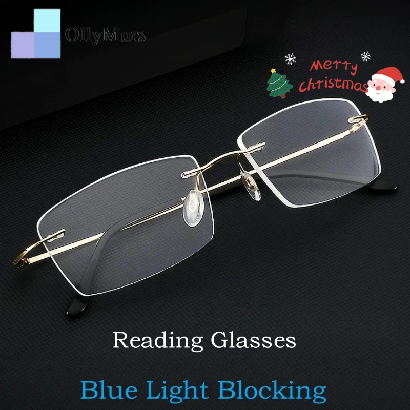 

KIZN ультра-легкие деловые мужские очки для чтения без оправы с блокировкой синего света, квадратные женские очки из высококачественного сплава 8171