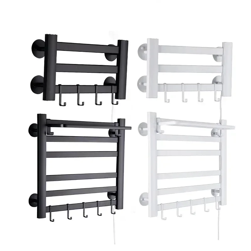 Bathroom Electric Towel Rack Space Aluminum Smart Home Heating Towel Rail Dryer Towel Shelf Warmer With Hooks